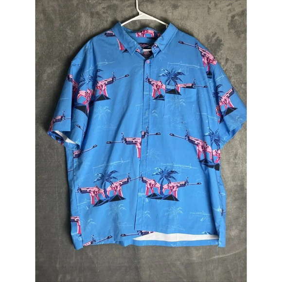 Retro Rifle Size 3XL The Palm Casual Button Down Shirt Graphic Tropical Patriot - Picture 1 of 6